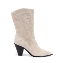 Classic Women Boots Shoes Customs Top Quality Mid-calf Fancy Heel Cow Suede